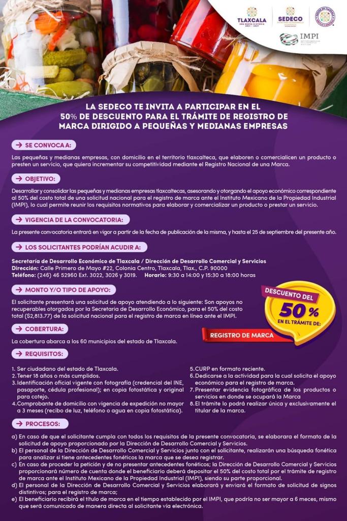 Invitan Sedeco y gobierno de Huamantla a los emprendedores del municipio a aprovechar descuentos en el registro de marca